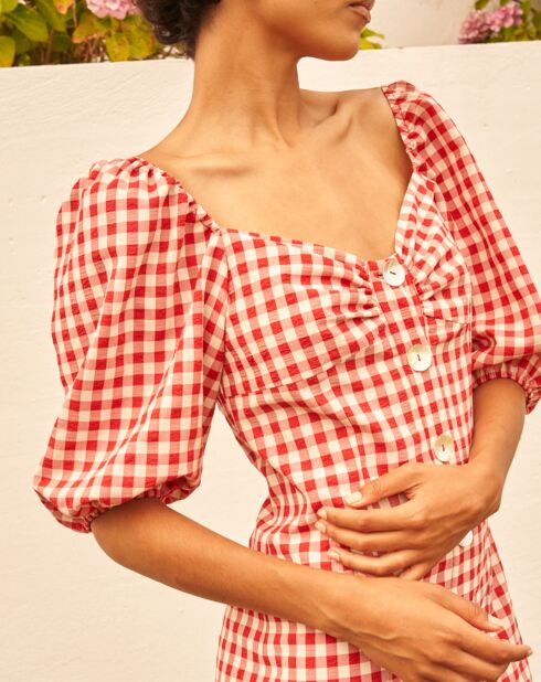 Beerenrotes Gingham-Kleid