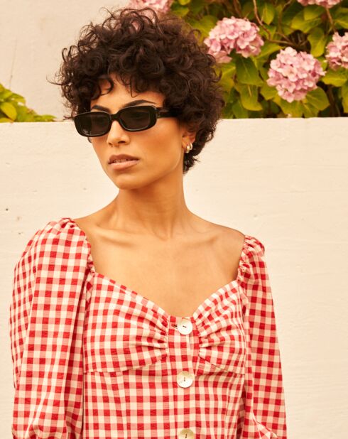 Beerenrotes Gingham-Kleid