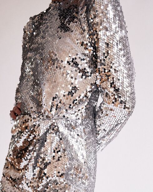 Robe Paillettes Honore argentée