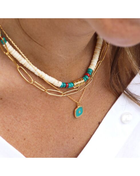 Collier Belize en Laiton doré, Zirconium & Email