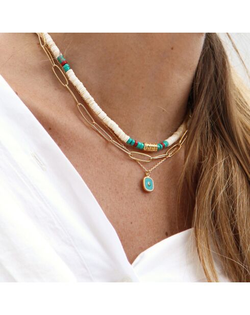 Collier Belize en Laiton doré, Zirconium & Email