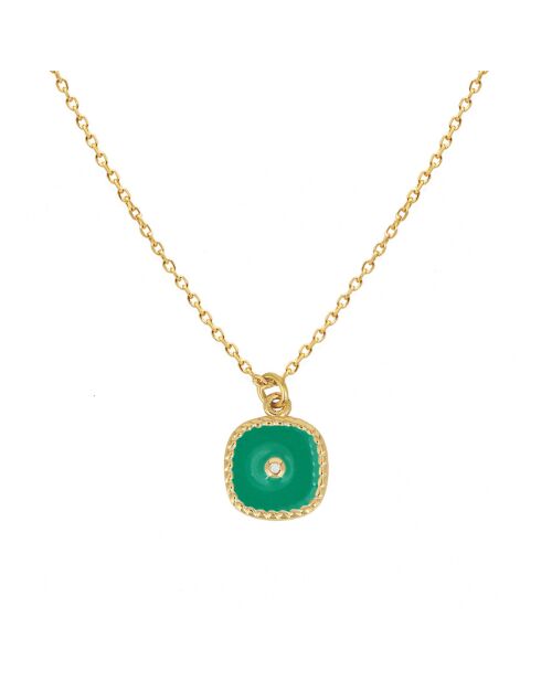 Collier Belize en Laiton doré, Zirconium & Email