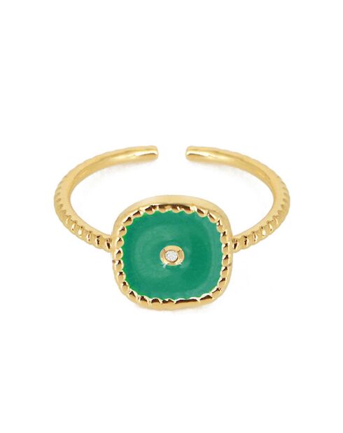 Bague Belize en Laiton doré, Zirconium & Email