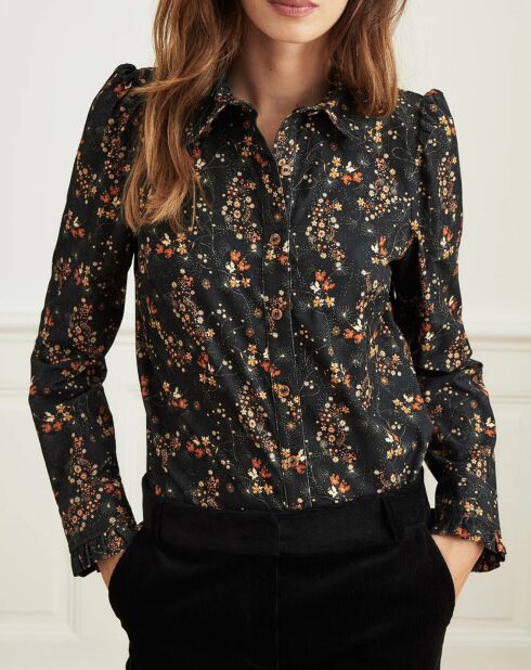 Chemise en Velours Chanson à petites fleurs noire