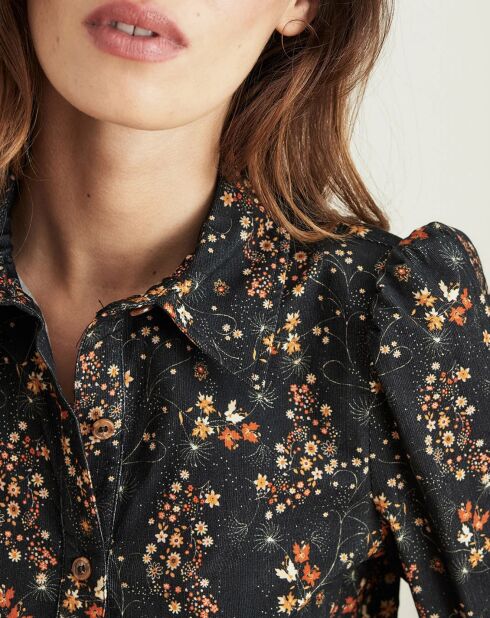 Chemise en Velours Chanson à petites fleurs noire