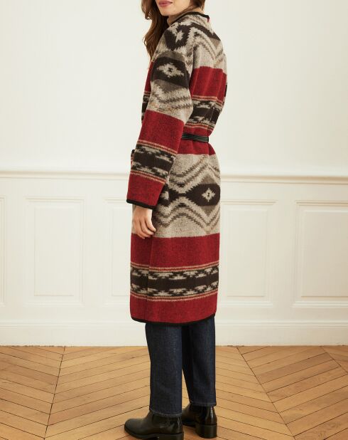 Manteau en Laine mélangée Manoir ethnique rouge/beige/noir