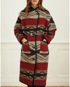 Manteau en Laine mélangée Manoir ethnique rouge/beige/noir