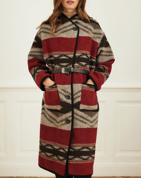 Manteau en Laine mélangée Manoir ethnique rouge/beige/noir