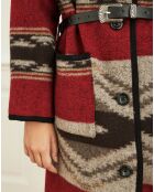 Manteau en Laine mélangée Manoir ethnique rouge/beige/noir