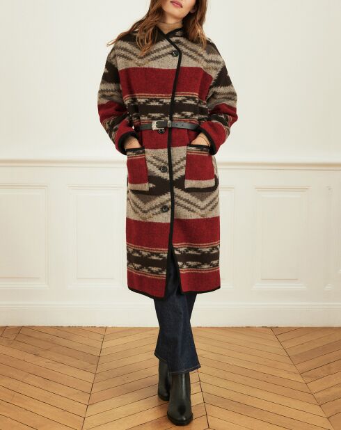 Manteau en Laine mélangée Manoir ethnique rouge/beige/noir