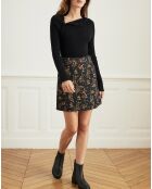 Jupe en Velours Jeunesse à petites fleurs noire