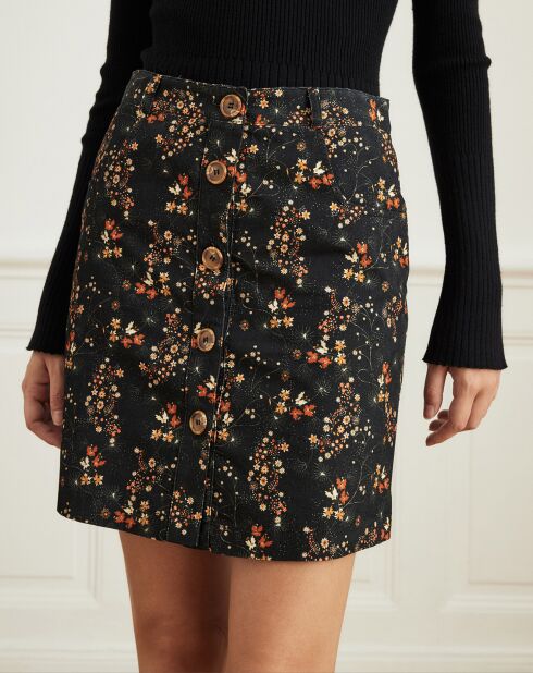 Jupe en Velours Jeunesse à petites fleurs noire