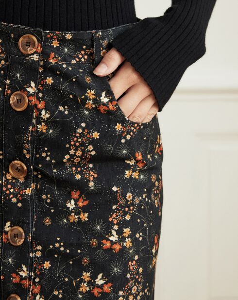 Jupe en Velours Jeunesse à petites fleurs noire