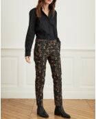 Pantalon en Velours Pétale à petites fleurs noir