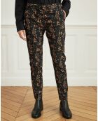 Pantalon en Velours Pétale à petites fleurs noir