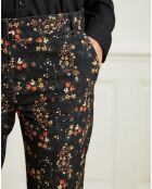 Pantalon en Velours Pétale à petites fleurs noir