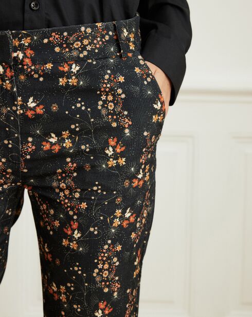 Pantalon en Velours Pétale à petites fleurs noir