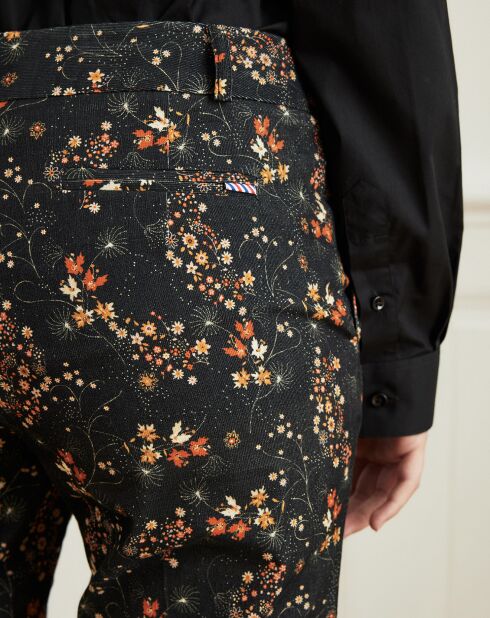 Pantalon en Velours Pétale à petites fleurs noir