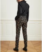 Pantalon en Velours Pétale à petites fleurs noir