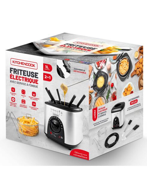 Friteuse électrique avec service à fondue grise - 1 L
