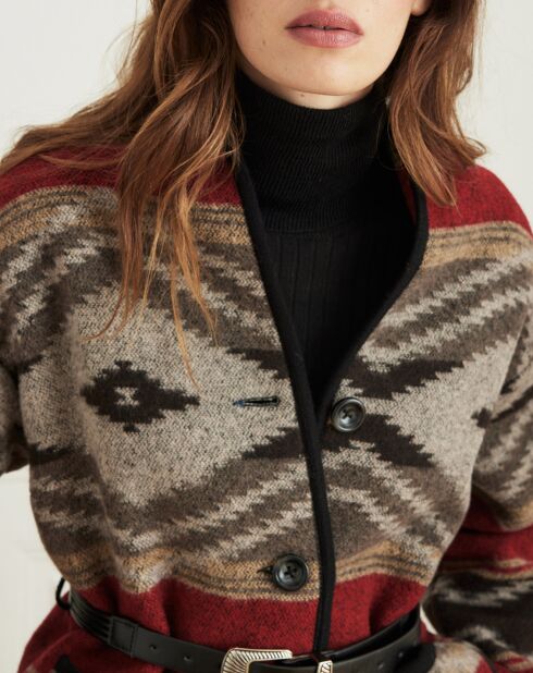 Veste en Laine mélangée Verbe ethnique rouge/noir/marron