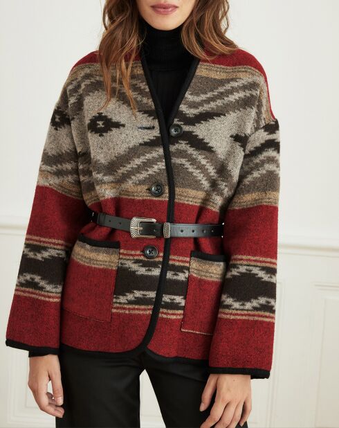 Veste en Laine mélangée Verbe ethnique rouge/noir/marron