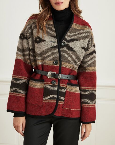 Veste en Laine mélangée Verbe ethnique rouge/noir/marron