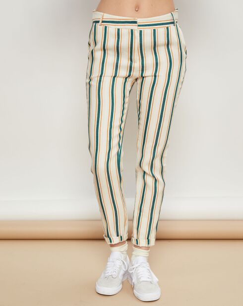 Pantalon Pedagogue à rayures écru/vert
