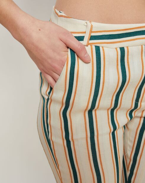 Pantalon Pedagogue à rayures écru/vert