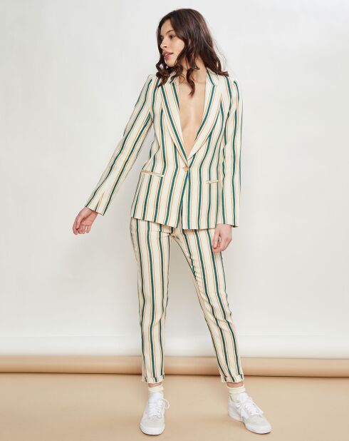 Pantalon Pedagogue à rayures écru/vert
