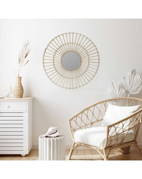 Miroir en rotin marron - D.75 cm