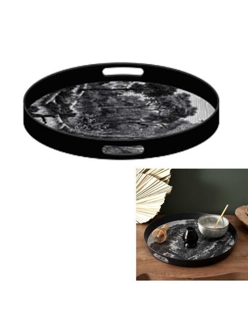 Plateau Black Forest blanc/noir - 38x4.2x38 cm