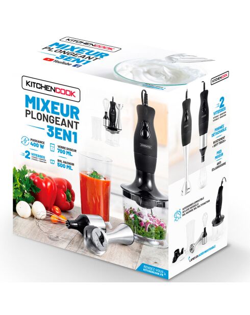 Mixeur plongeant en inox 3 en 1 multicolore - 700 ml