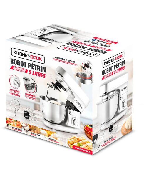Robot pétrin avec bras amovible à 35° multicolore - 5 L