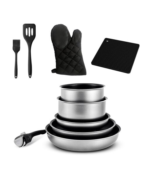 Batterie de cuisine grise - 10 pièces