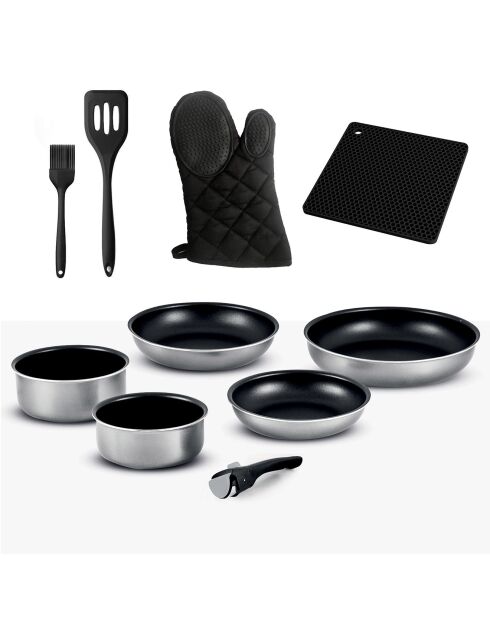 Batterie de cuisine grise - 10 pièces