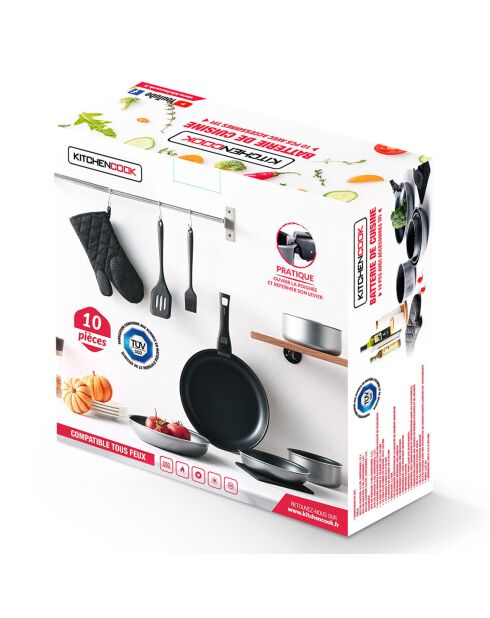 Batterie de cuisine grise - 10 pièces