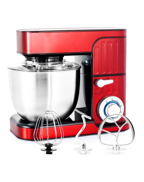 Robot pétrin avec bras inclinable à 30° rouge - 5.5 L
