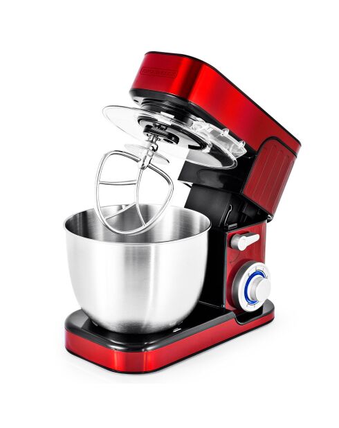 Robot pétrin avec bras inclinable à 30° rouge - 5.5 L