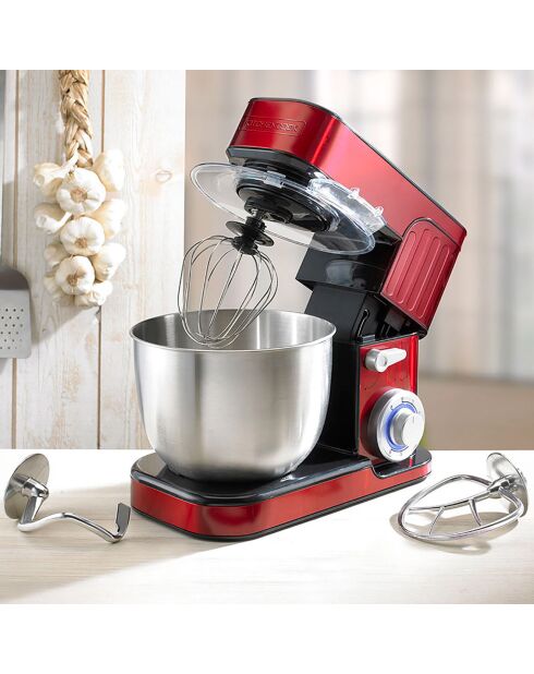 Robot pétrin avec bras inclinable à 30° rouge - 5.5 L