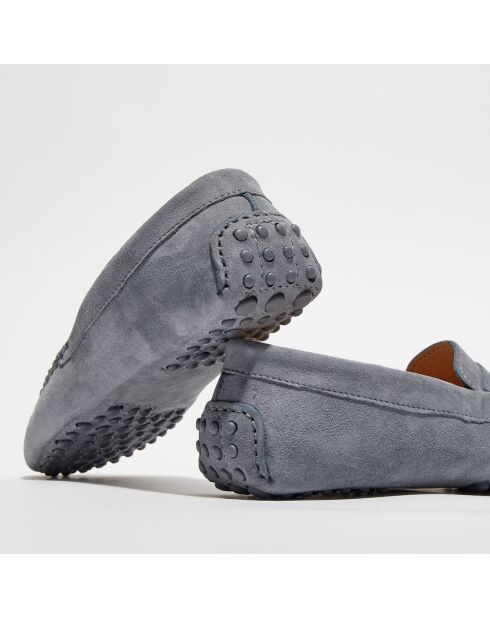Mocassins en Velours de Cuir Jade gris perle