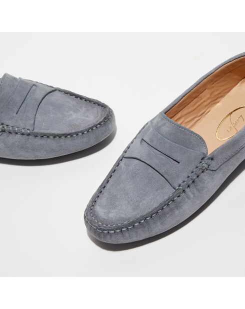 Mocassins en Velours de Cuir Jade gris perle