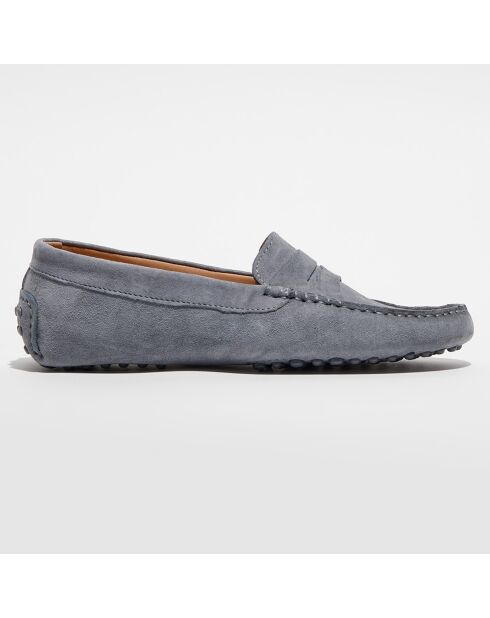 Mocassins en Velours de Cuir Jade gris perle