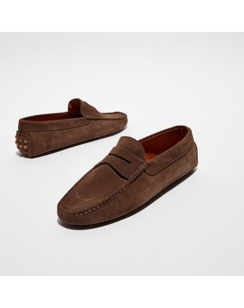 Mocassins en Velours de Cuir Martin marron