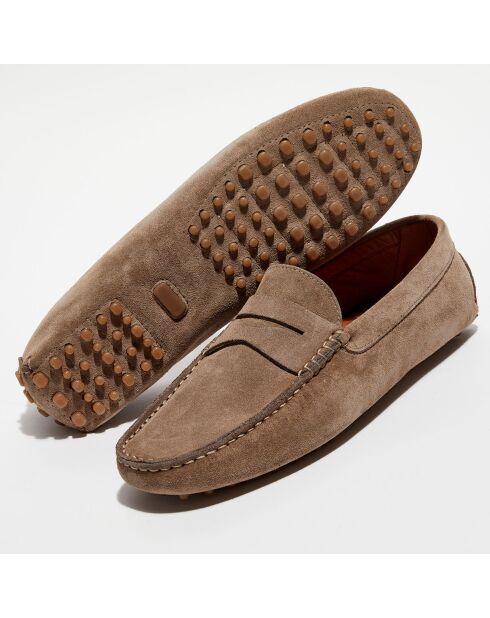 Mocassins en Velours de Cuir Martin taupe