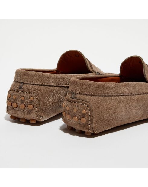 Mocassins en Velours de Cuir Martin taupe