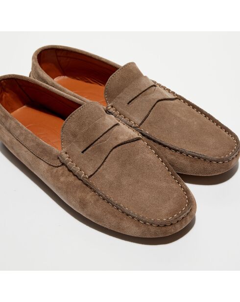 Mocassins en Velours de Cuir Martin taupe