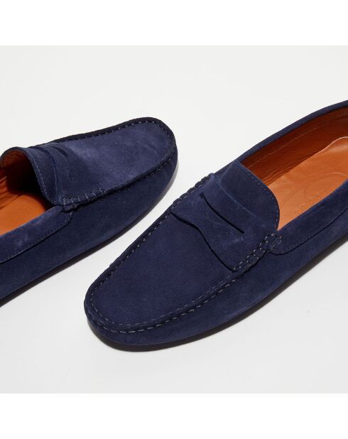 Mocassins en Velours de Cuir Martin bleu marine