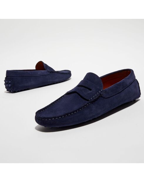 Mocassins en Velours de Cuir Martin bleu marine