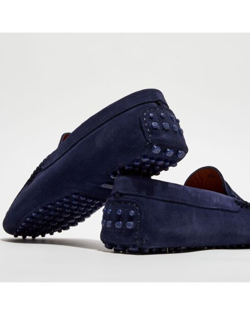 Mocassins en Velours de Cuir Martin bleu marine